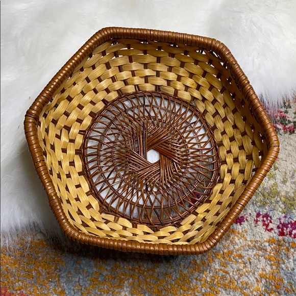 Vintage 9” Wicker Basket Hexagon Woven Wall Art